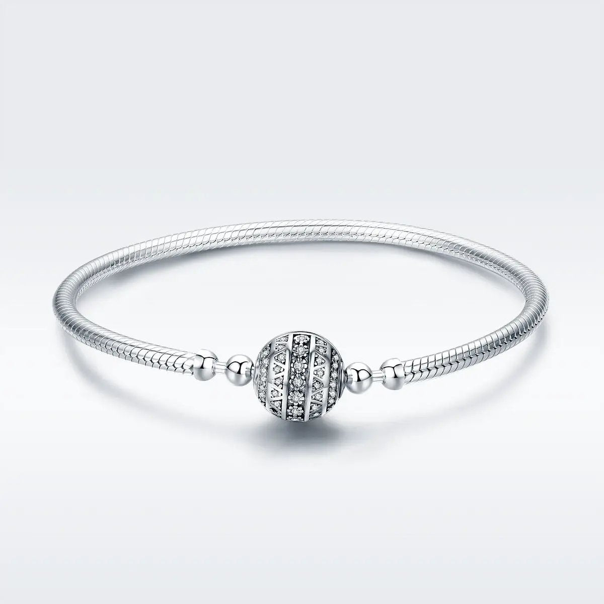 Sterling silver SCB bracelet with pavé crystal beads on a snake chain, size 17 for women on Tampa Home & Garden Store