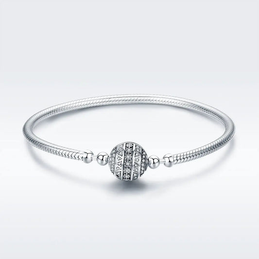 Sterling silver SCB bracelet with pavé crystal beads on a snake chain, size 17 for women on Tampa Home & Garden Store