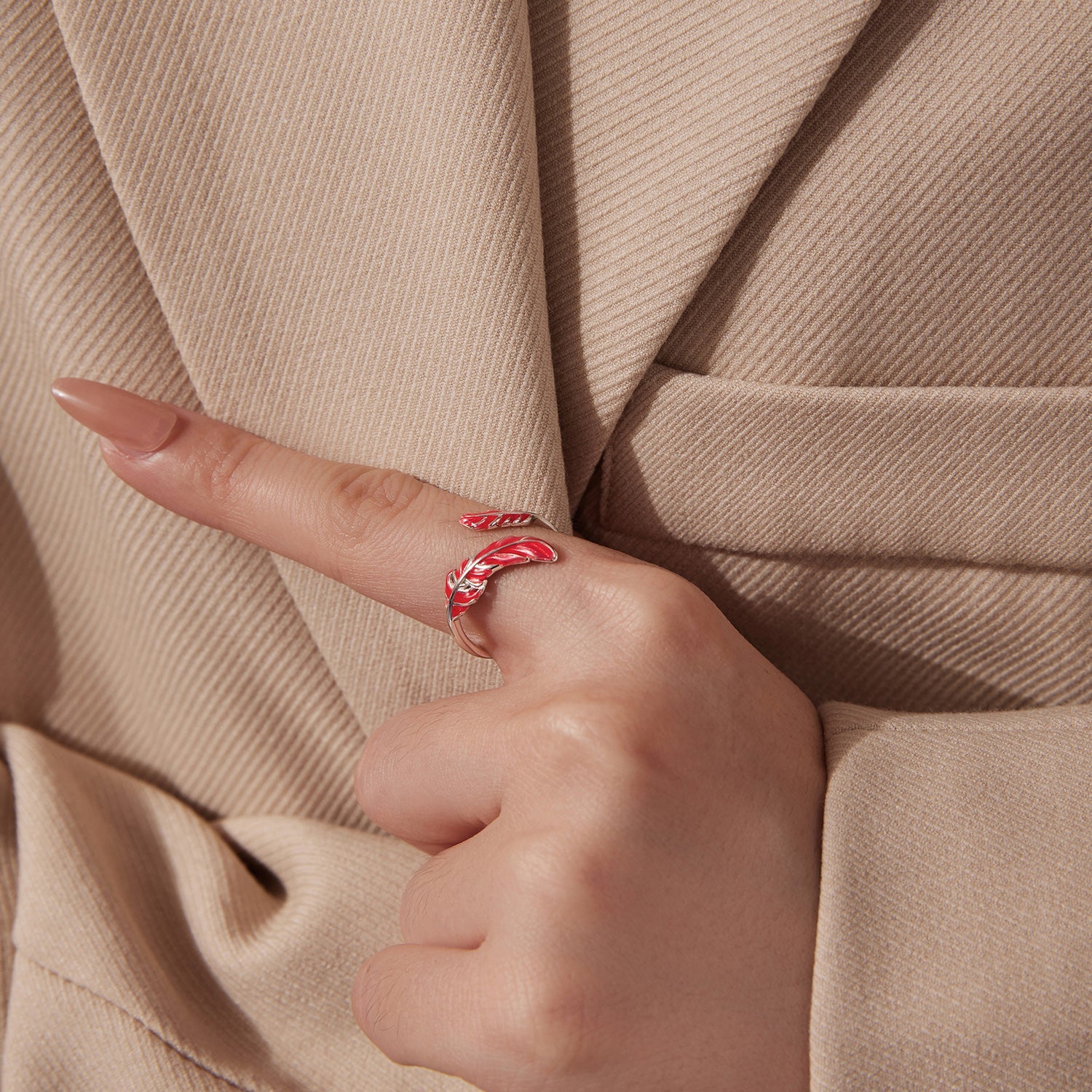 925 Sterling Silver Ring with White Gold Plating for Women, red enamel leaf motif, Style E on Tampa Home & Garden Store