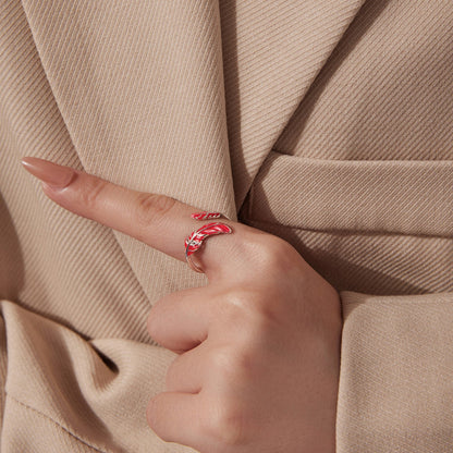 925 Sterling Silver Ring with White Gold Plating for Women, red enamel leaf motif, Style E on Tampa Home & Garden Store
