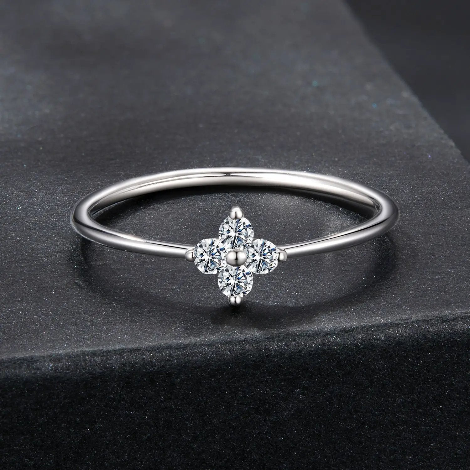 925 Sterling Silver Moissanite Ring size 6 with a four-stone flower cluster by Bids.com for women on Tampa Home & Garden Store