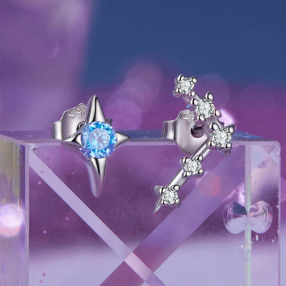 Earrings 925 sterling silver white-gold-plated star & constellation with blue stone on Tampa Home & Garden Store