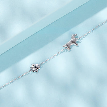 925 Sterling Silver & Plated White Gold Bracelet with dog and four-leaf clover charms on Tampa Home & Garden Store