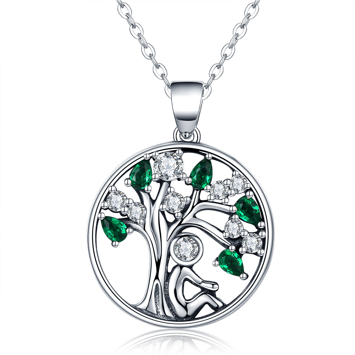 Sterling Silver tree pendant necklace with green and clear stones, 2.4x1.8cm, Bids.com on Tampa Home & Garden Store
