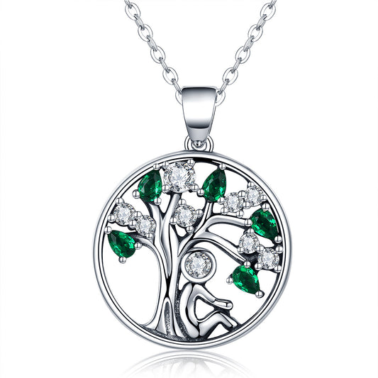 Sterling Silver tree pendant necklace with green and clear stones, 2.4x1.8cm, Bids.com on Tampa Home & Garden Store