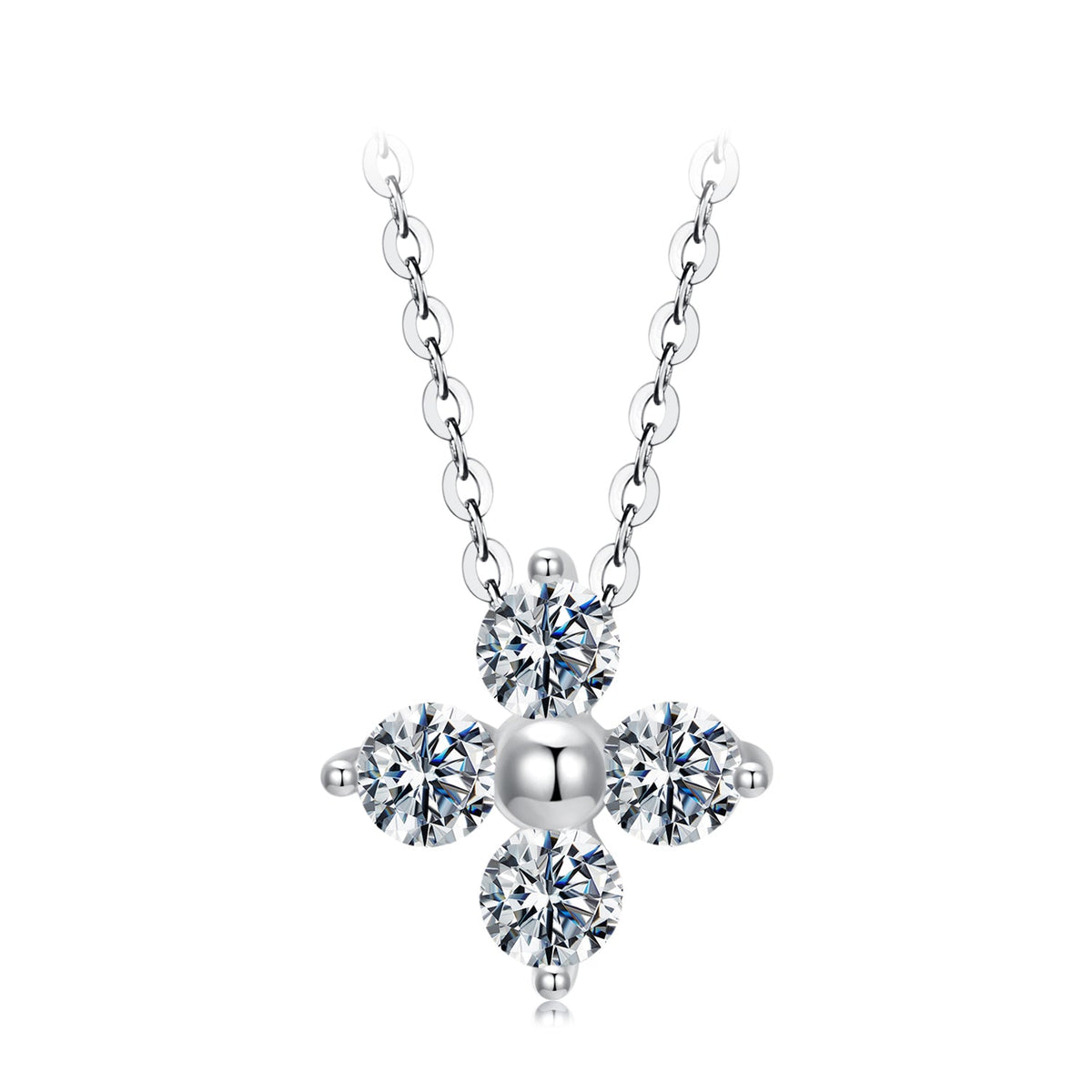 Moissanite flower pendant necklace, 40+5cm chain, 925 silver & white gold plated, Bids.com on Tampa Home & Garden Store