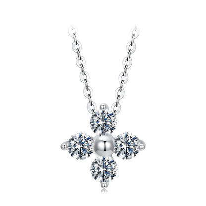 Moissanite flower pendant necklace, 40+5cm chain, 925 silver & white gold plated, Bids.com on Tampa Home & Garden Store