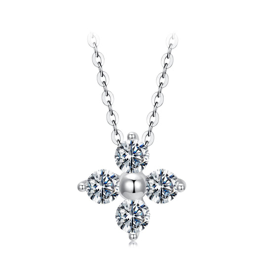 Moissanite flower pendant necklace, 40+5cm chain, 925 silver & white gold plated, Bids.com on Tampa Home & Garden Store