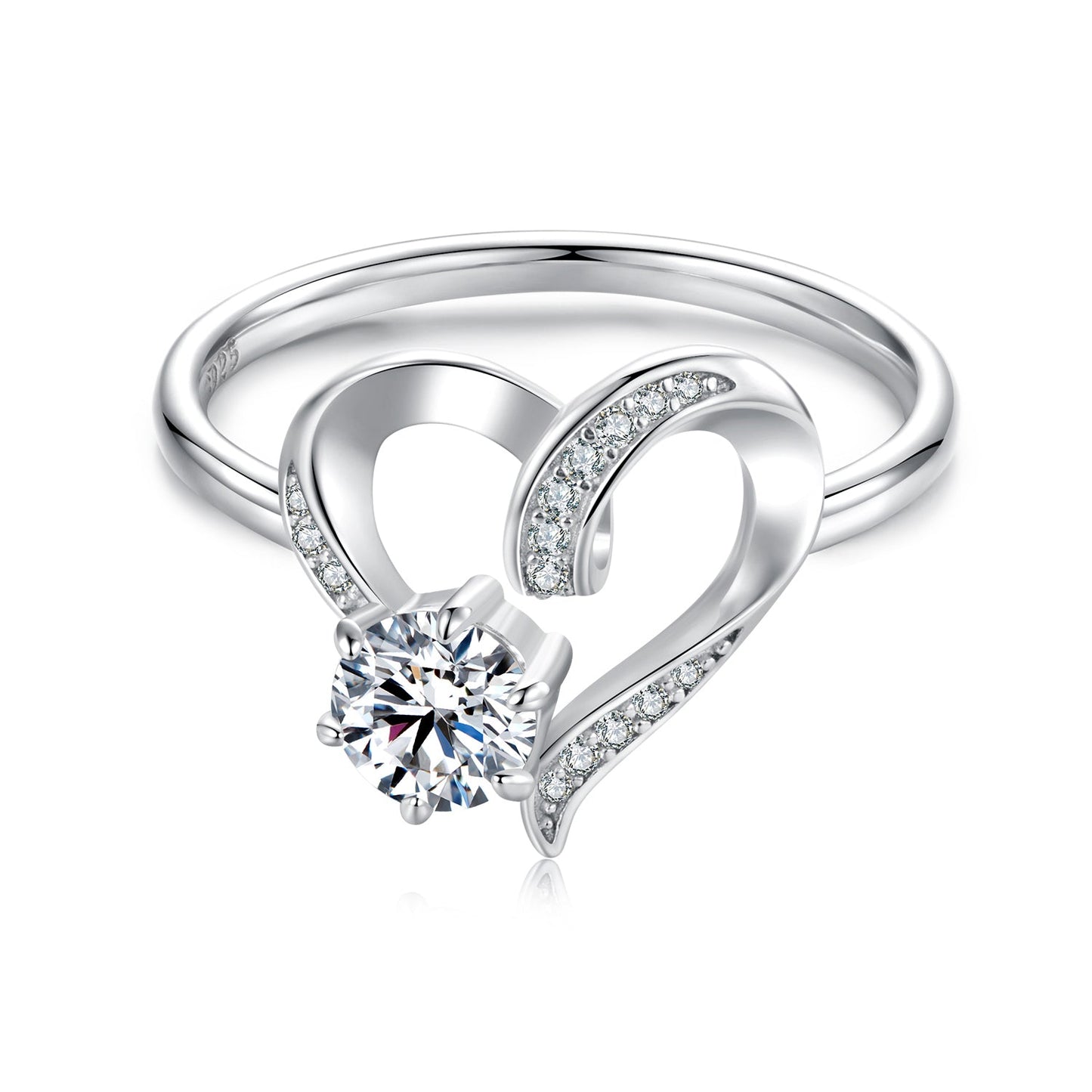 Sterling silver moissanite heart ring with pavé band size 7 by Bids.com on Tampa Home & Garden Store