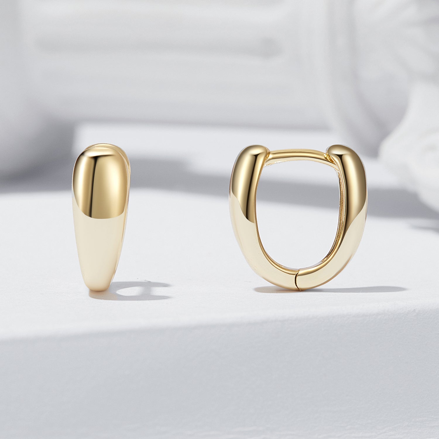 Gold-tone hoop earrings pair, 12x5mm chunky U-shape for women on Tampa Home & Garden Store