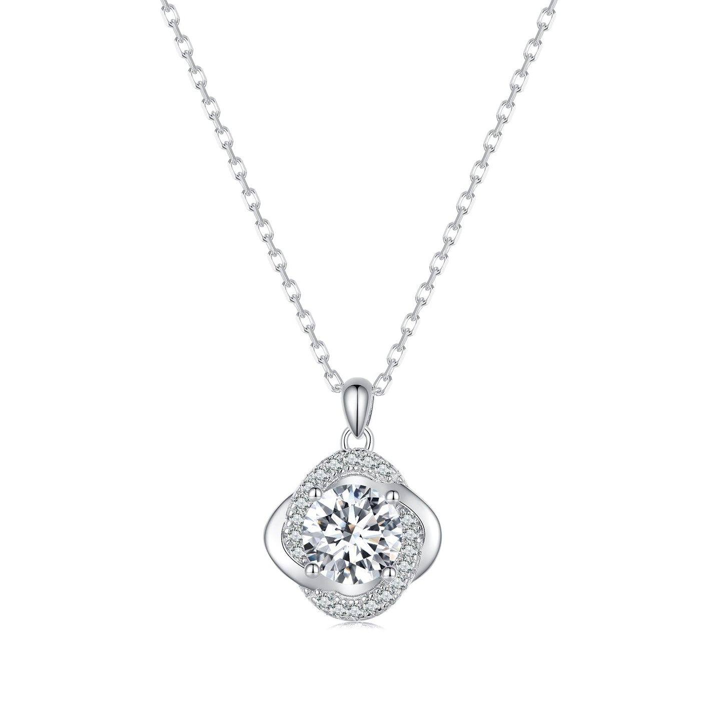 925 Sterling Silver moissanite pendant necklace with halo setting, platinum plated chain, 39+5cm by Bids.com on Tampa Home & Garden Store