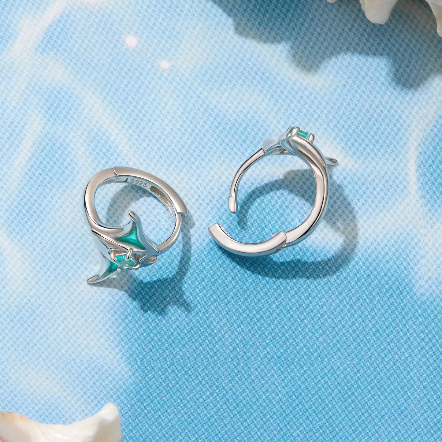 Sterling silver earrings with transparent glass and enamel, white gold plating 1.3x1.5cm on Tampa Home & Garden Store
