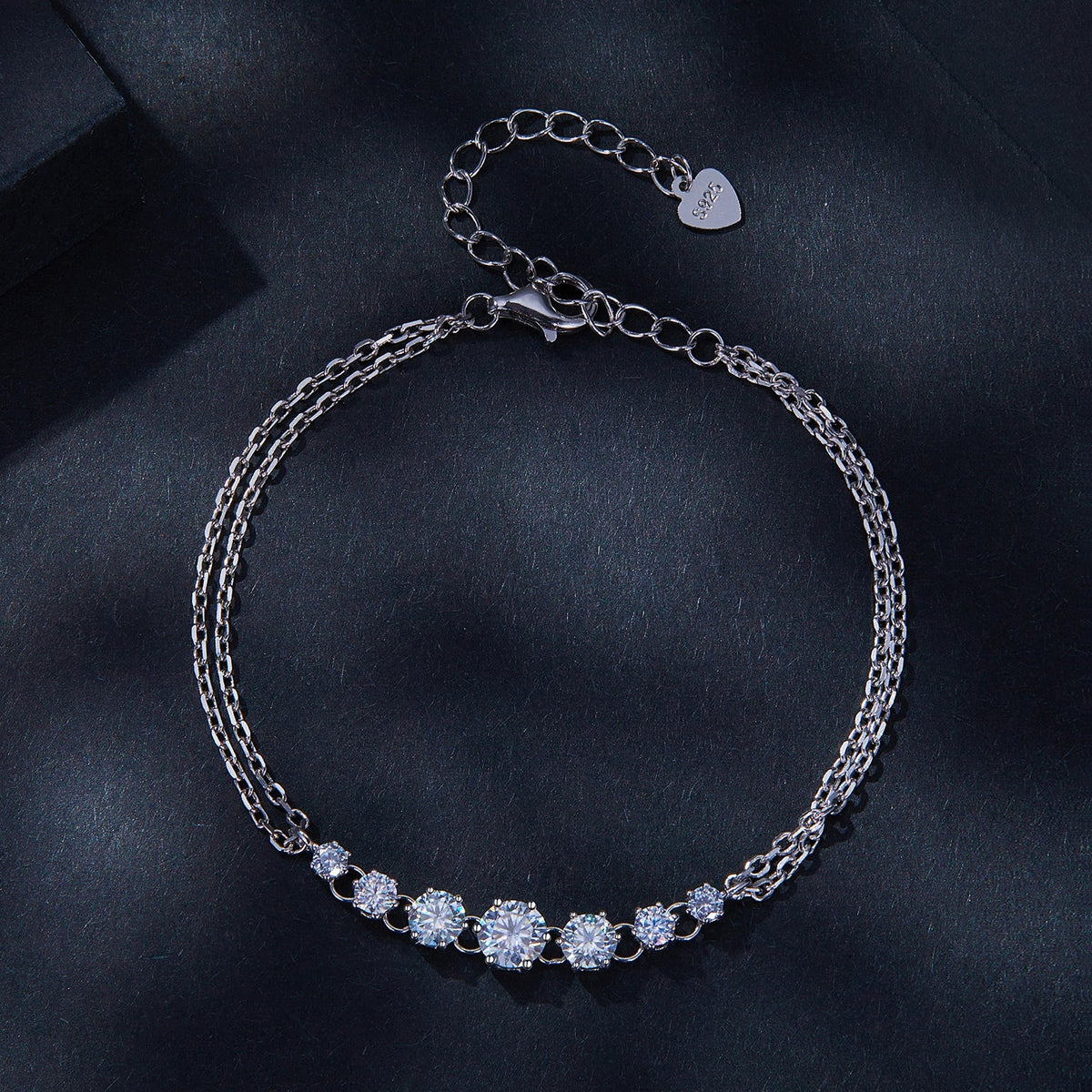 Bracelet sterling silver moissanite with 5mm stones on a double chain on Tampa Home & Garden Store