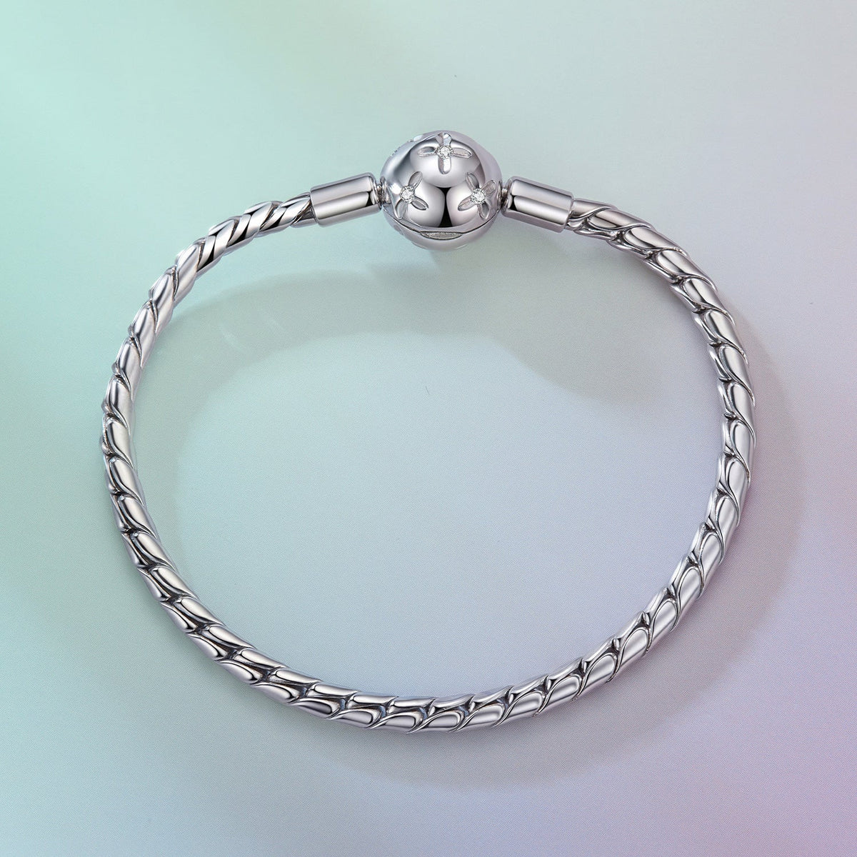 Bracelet 925 Sterling Silver white gold plated with CZ flower centerpiece and twisted chain on Tampa Home & Garden Store