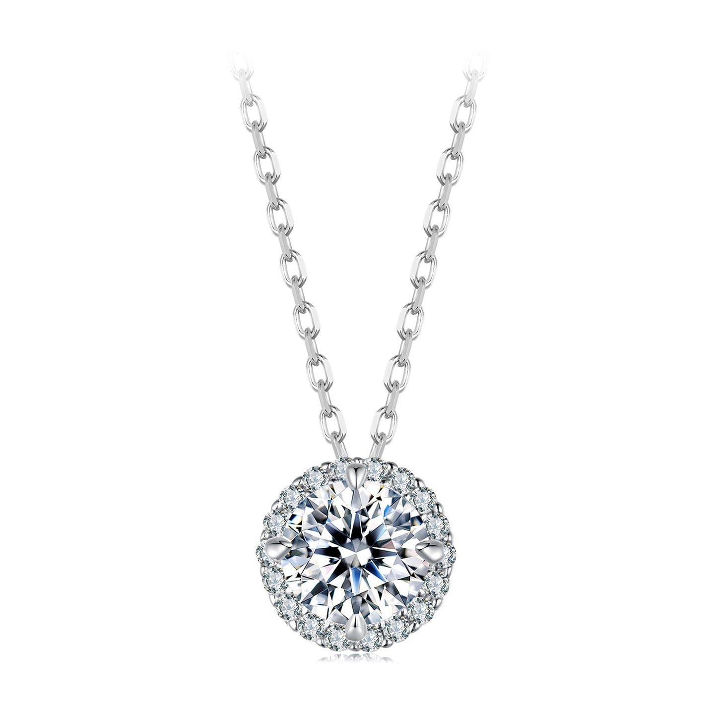 925 Sterling Silver Moissanite Necklace with pave halo pendant, 40+5cm chain on Tampa Home & Garden Store