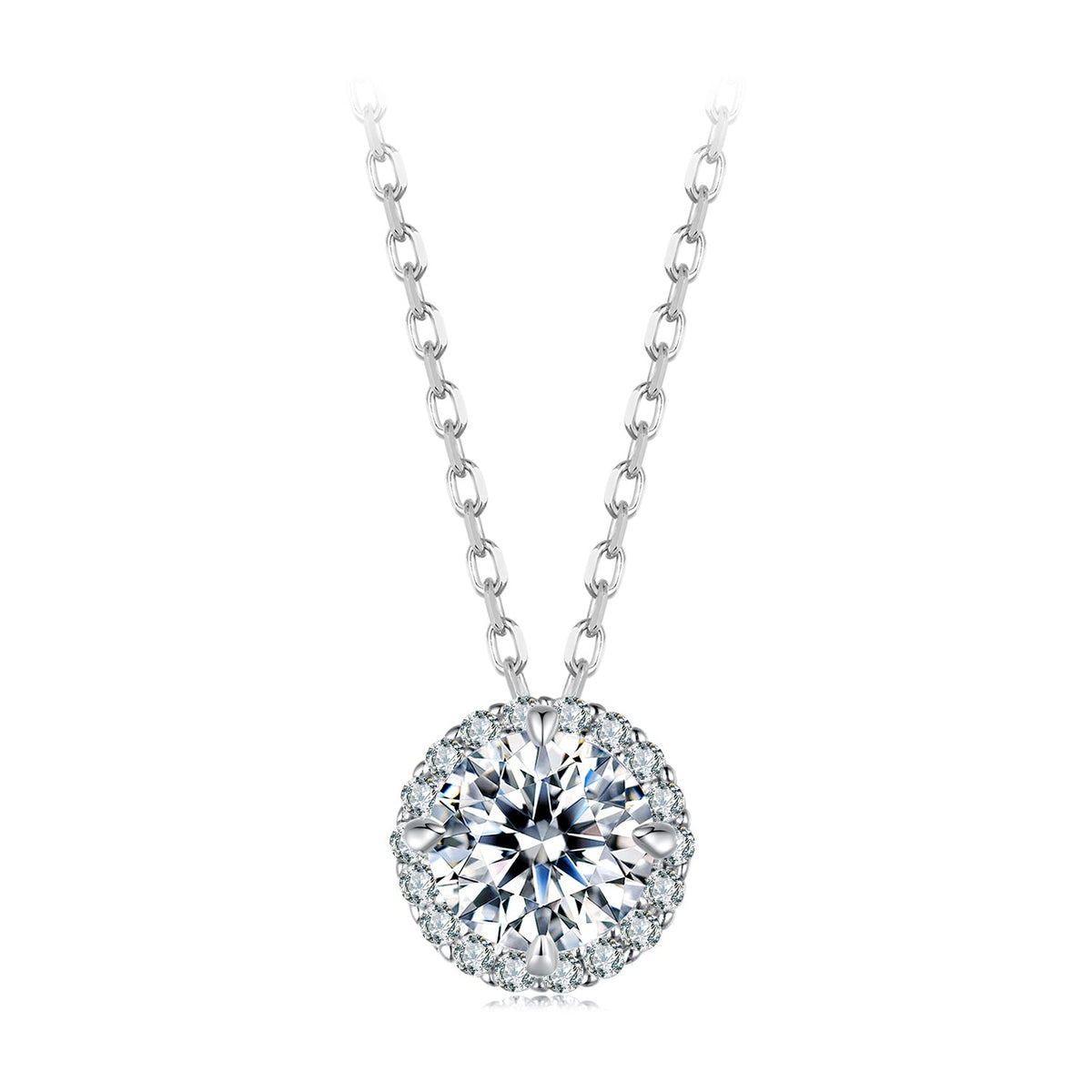 925 Sterling Silver Moissanite Necklace with pave halo pendant, 40+5cm chain on Tampa Home & Garden Store
