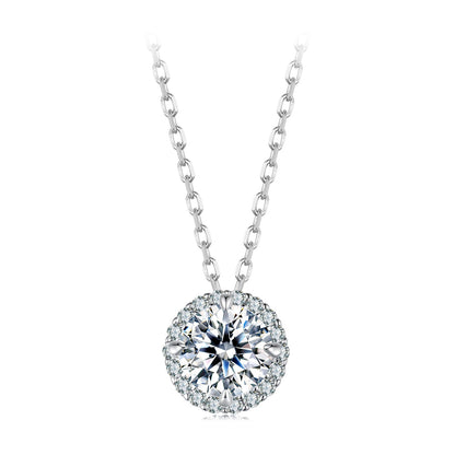 925 Sterling Silver Moissanite Necklace with pave halo pendant, 40+5cm chain on Tampa Home & Garden Store
