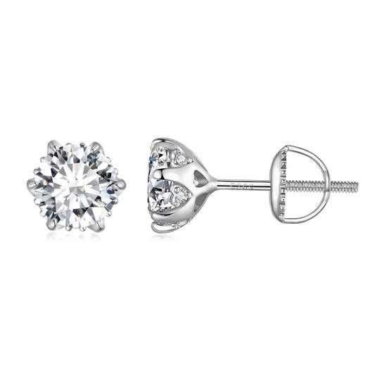 Pair of 6.5mm moissanite stud earrings in 925 sterling silver with screw-back posts on Tampa Home & Garden Store