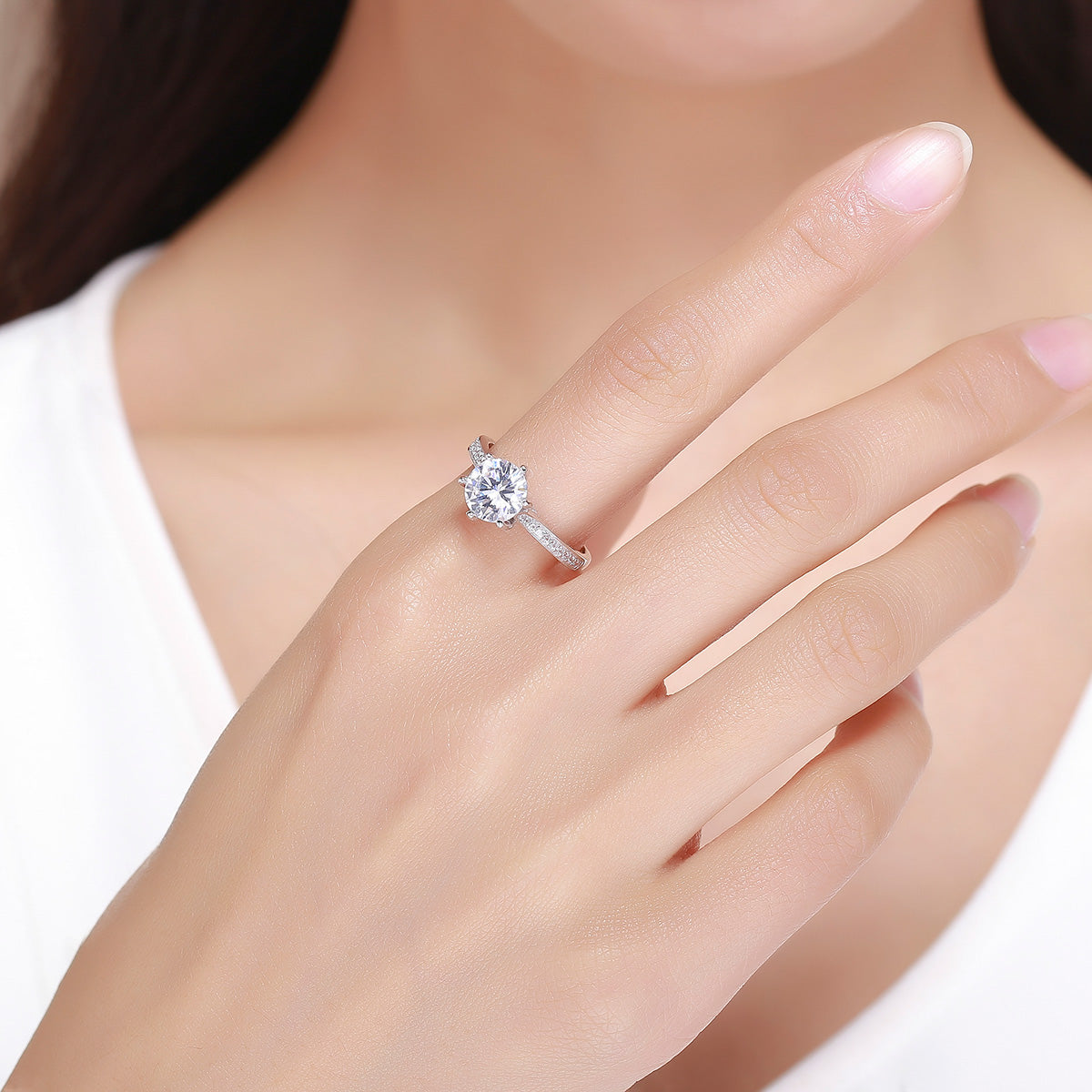 925 Sterling Silver Ring size 6 for women with round center stone and pavé band by Bids.com on Tampa Home & Garden Store