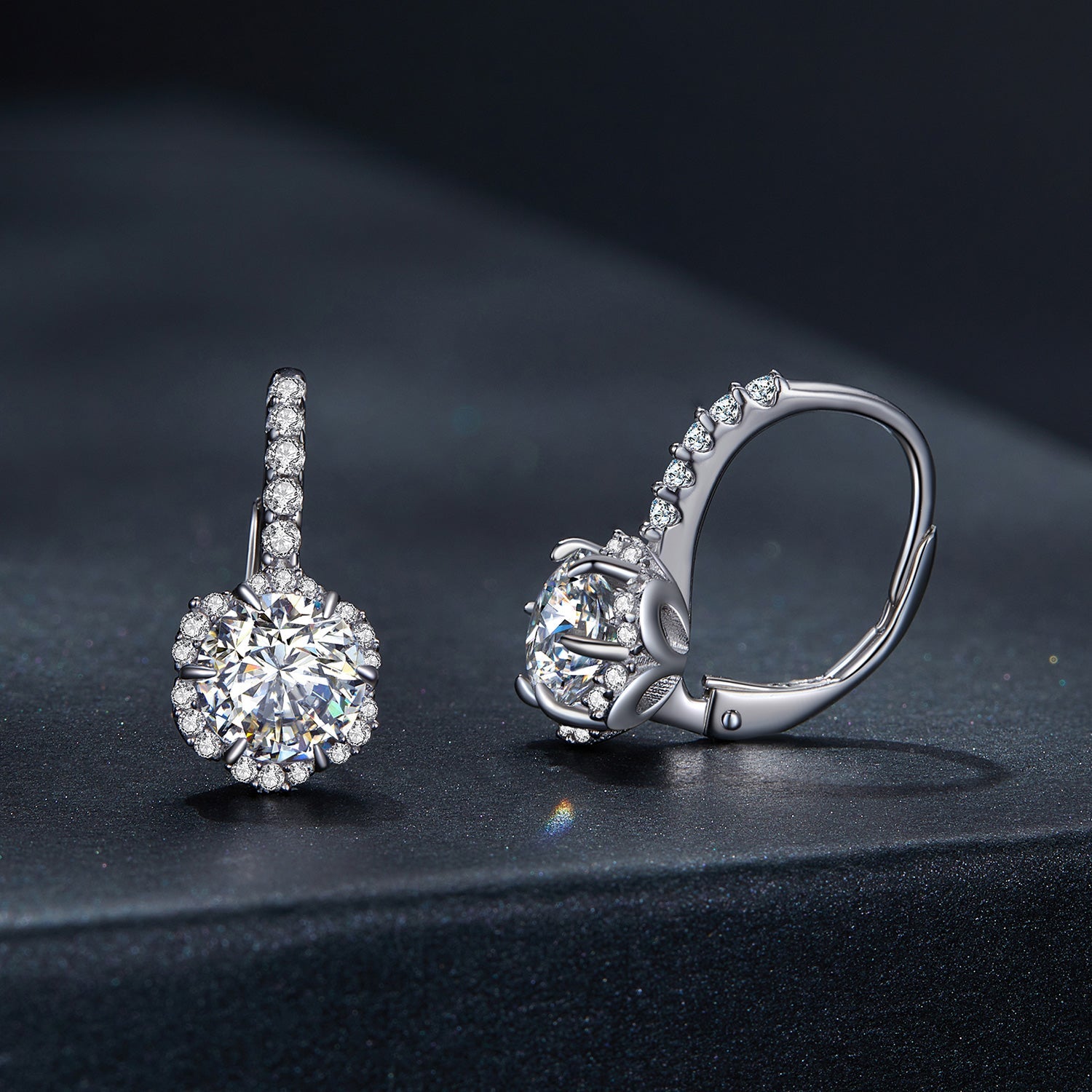 Earrings pair: 925 sterling silver moissanite halo studs, 6.5ct total, by Bids.com on Tampa Home & Garden Store