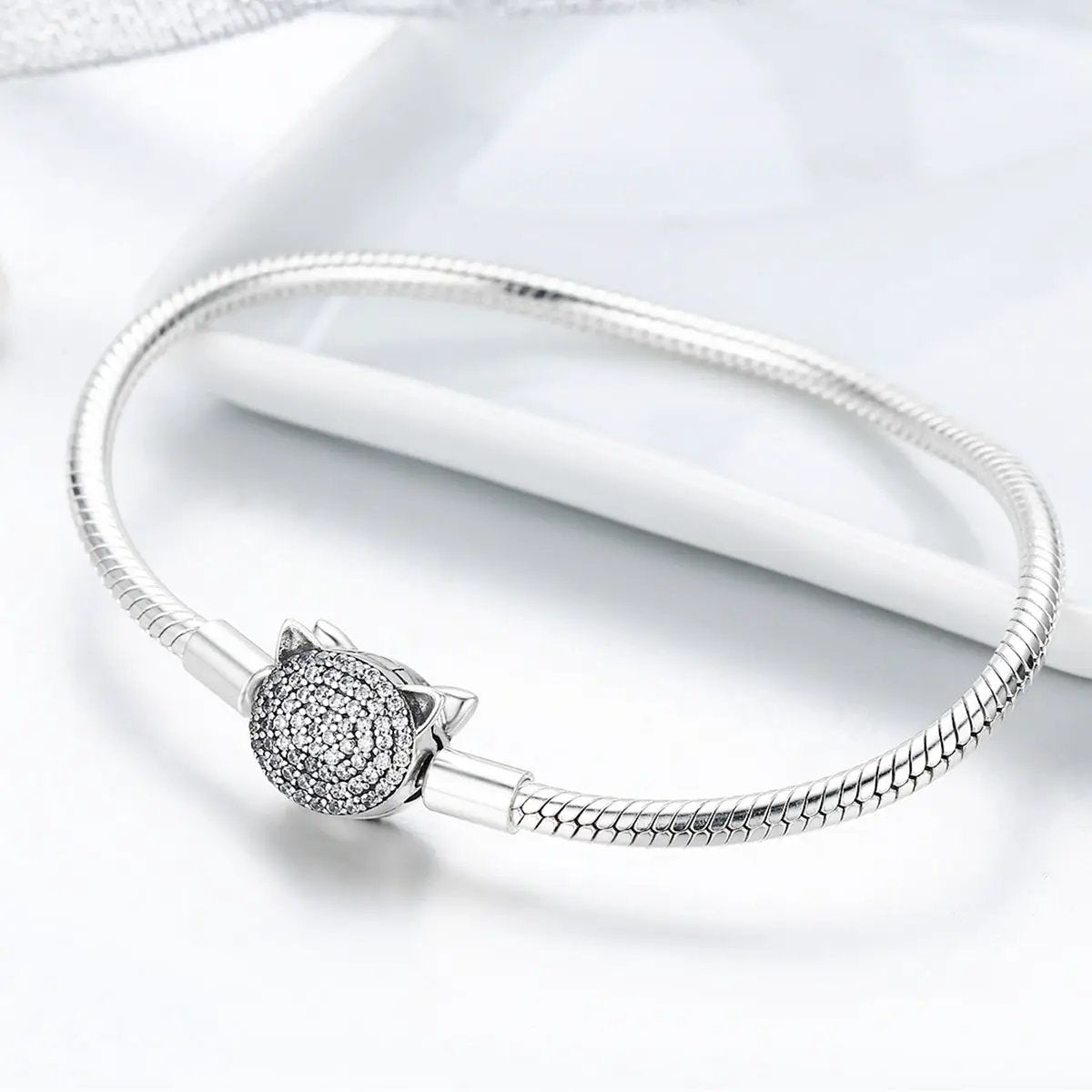 925 Sterling Silver bracelet with pave cat head charm, 17cm for women by Bids.com on Tampa Home & Garden Store