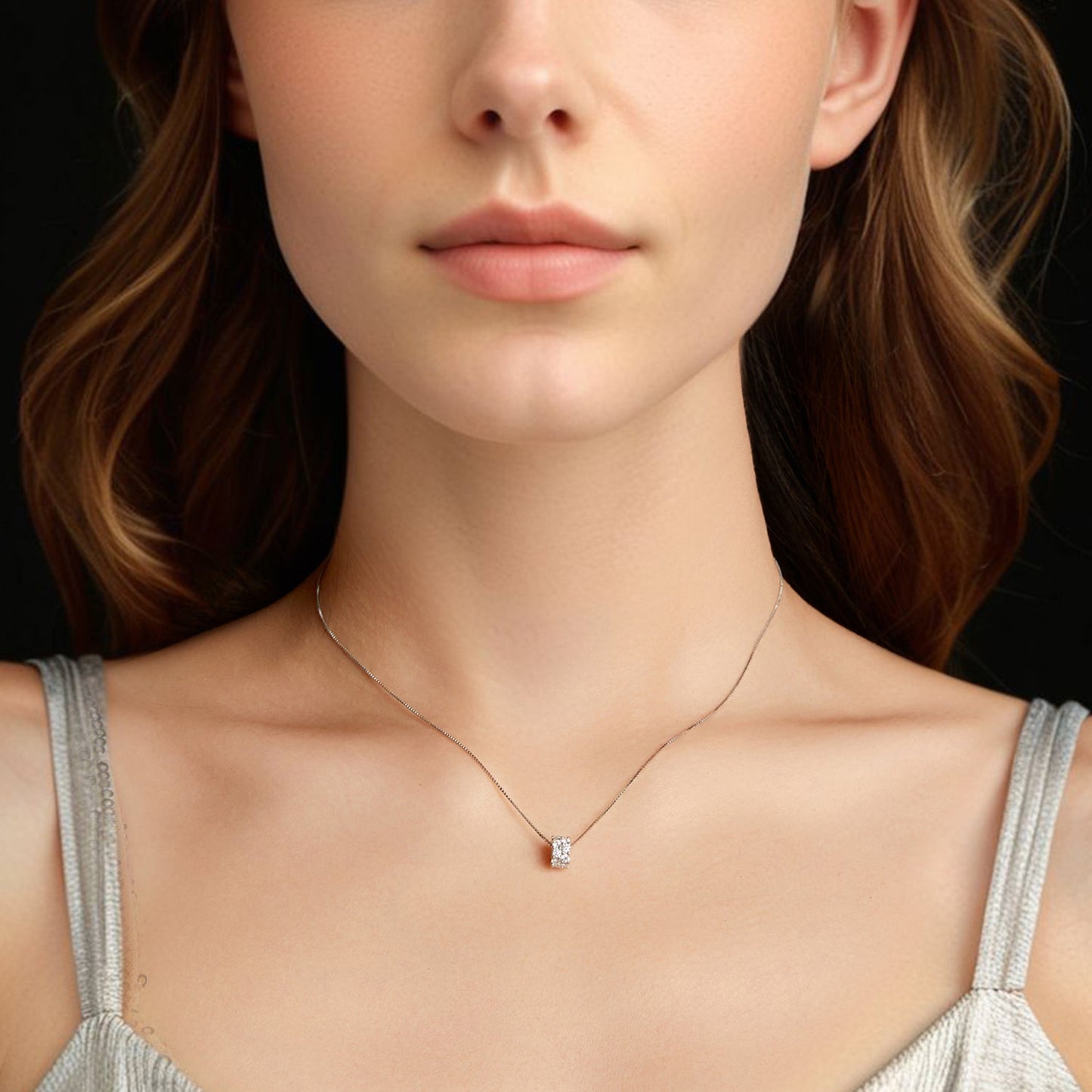 925 Sterling Silver Moissanite Necklace with white gold plating on a 40+5cm chain for women on Tampa Home & Garden Store