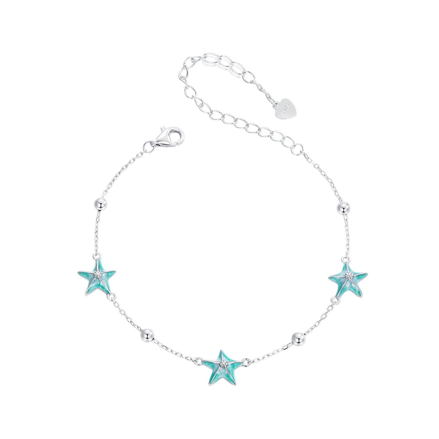 Sterling silver starfish enamel bracelet with turquoise charms and lobster clasp on Tampa Home & Garden Store