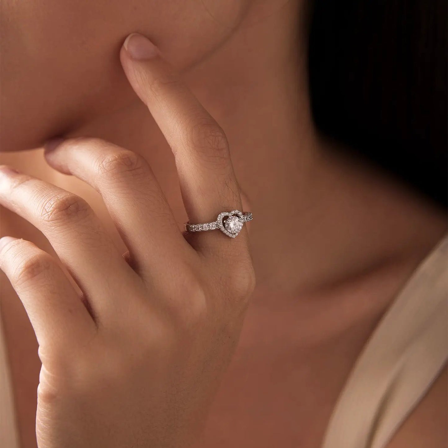 925 Sterling Silver Moissanite 0.5ct Heart Ring with halo, size 6 for women by Bids.com on Tampa Home & Garden Store