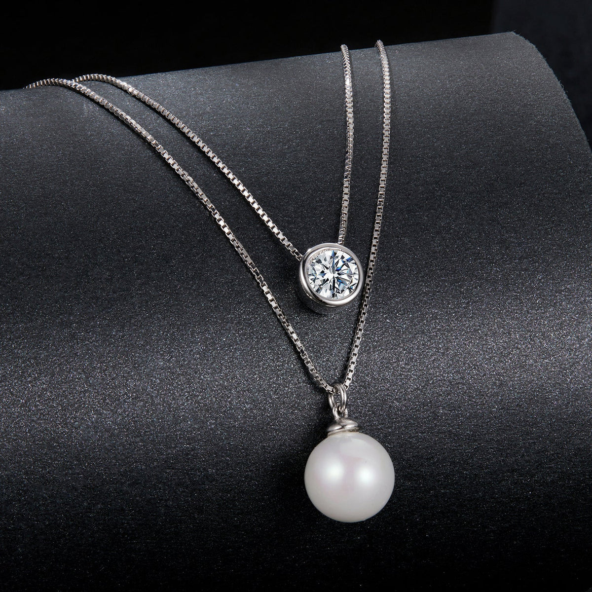 925 Sterling Silver moissanite necklace with moissanite pendant and shell pearl drop 40+5cm on Tampa Home & Garden Store
