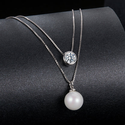 925 Sterling Silver moissanite necklace with moissanite pendant and shell pearl drop 40+5cm on Tampa Home & Garden Store