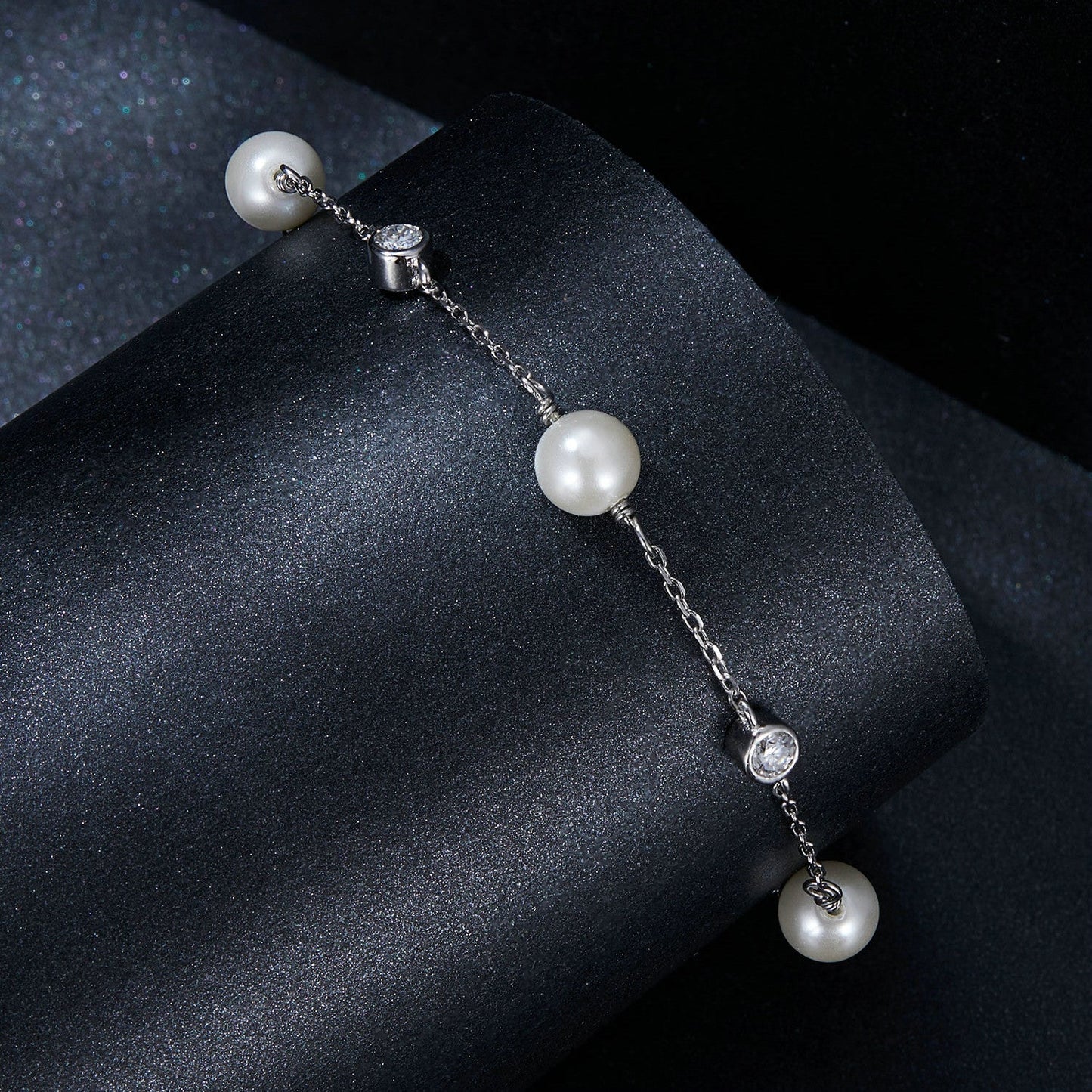 Bracelet 925 Sterling Silver 3mm Moissanite & Shell Pearl, women, Bids.com, silver chain on Tampa Home & Garden Store