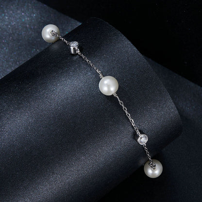 Bracelet 925 Sterling Silver 3mm Moissanite & Shell Pearl, women, Bids.com, silver chain on Tampa Home & Garden Store