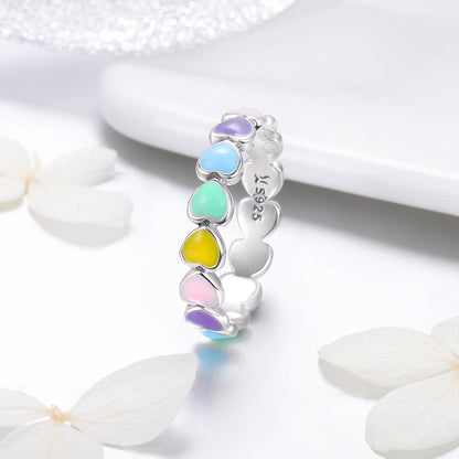 Sterling silver ring with stacked pastel enamel hearts, size 5, Bids.com on Tampa Home & Garden Store