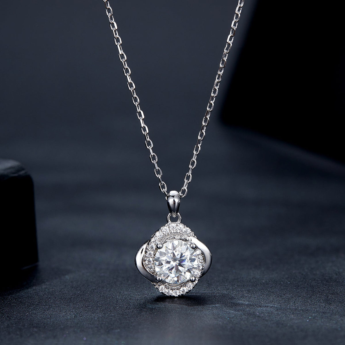 925 Sterling Silver Moissanite Pendant Necklace with halo setting, platinum plated for women on Tampa Home & Garden Store