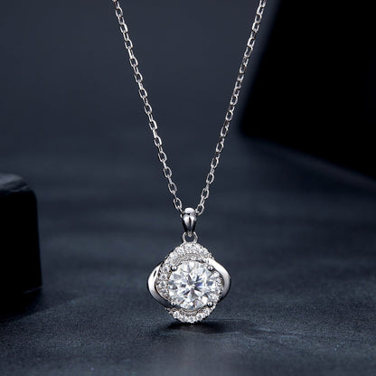 925 Sterling Silver Moissanite Pendant Necklace with halo setting, platinum plated for women on Tampa Home & Garden Store
