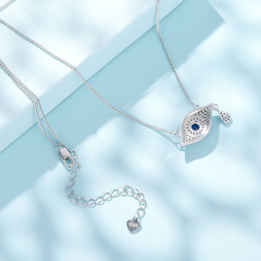 Sterling silver pavé CZ teardrop necklace with blue stone, 40+5cm chain by Bids.com on Tampa Home & Garden Store