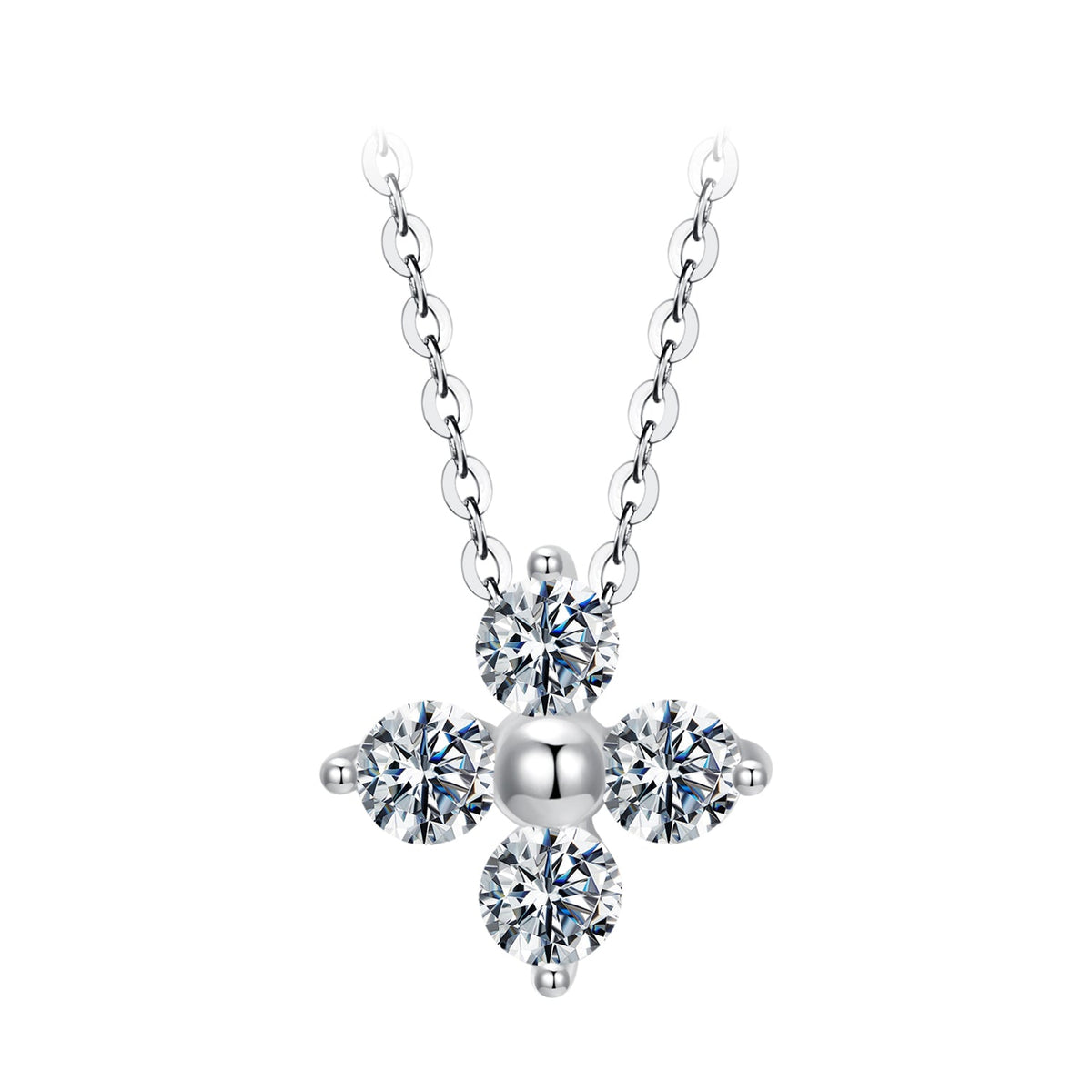 Moissanite necklace 925 silver & white gold plated, crystal cluster pendant, 40+5cm chain on Tampa Home & Garden Store