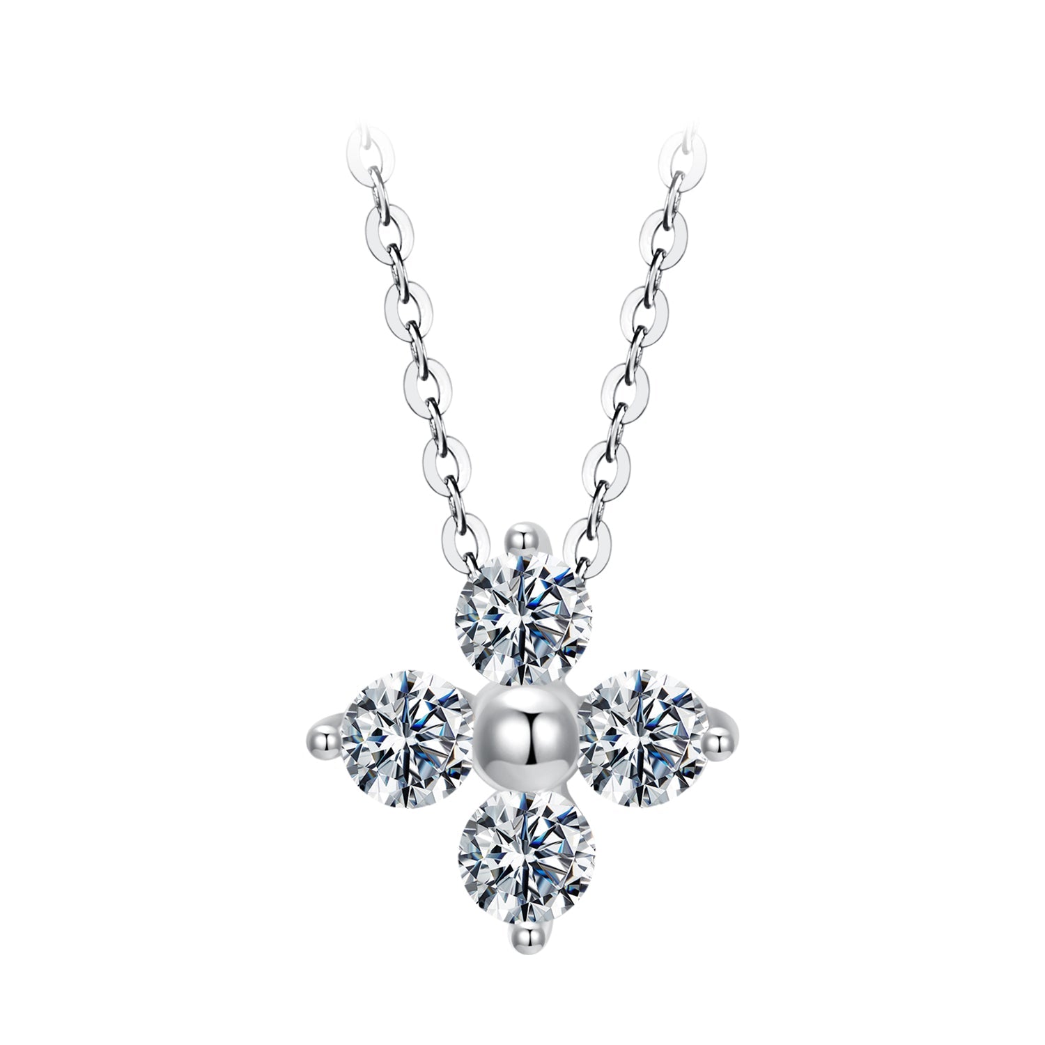 Moissanite necklace 925 silver & white gold plated, crystal cluster pendant, 40+5cm chain on Tampa Home & Garden Store