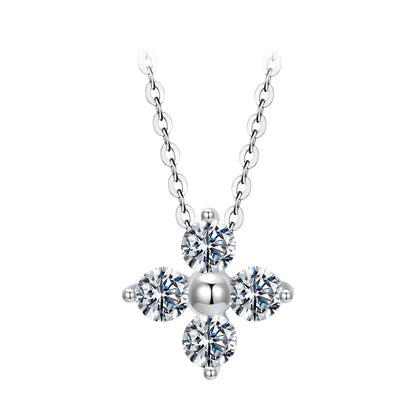 Moissanite necklace 925 silver & white gold plated, crystal cluster pendant, 40+5cm chain on Tampa Home & Garden Store