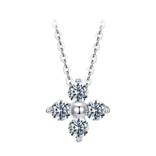 Moissanite necklace 925 silver & white gold plated, crystal cluster pendant, 40+5cm chain on Tampa Home & Garden Store