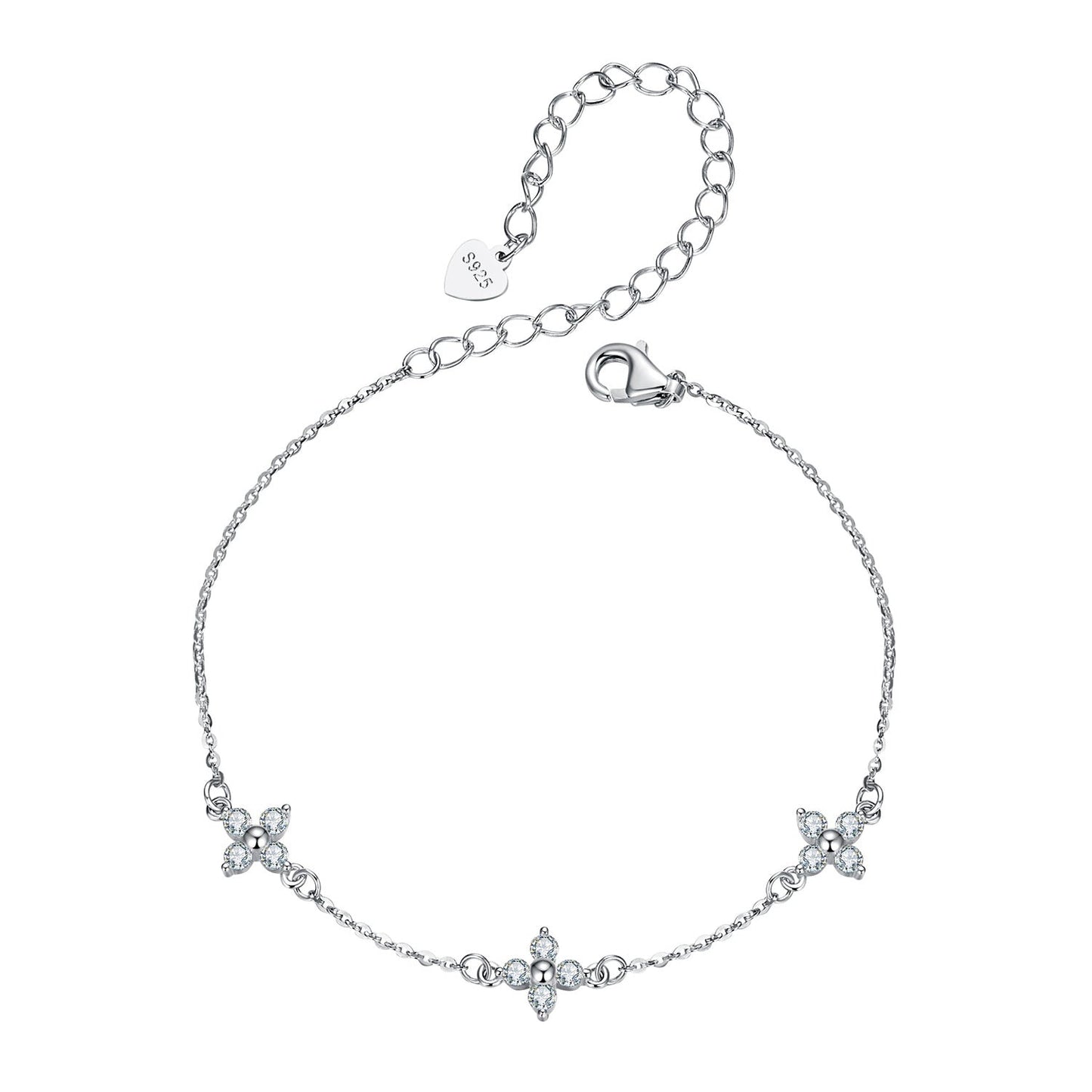 Bracelet 925 sterling silver moissanite with flower cluster accents, 15+6cm, Bids.com on Tampa Home & Garden Store