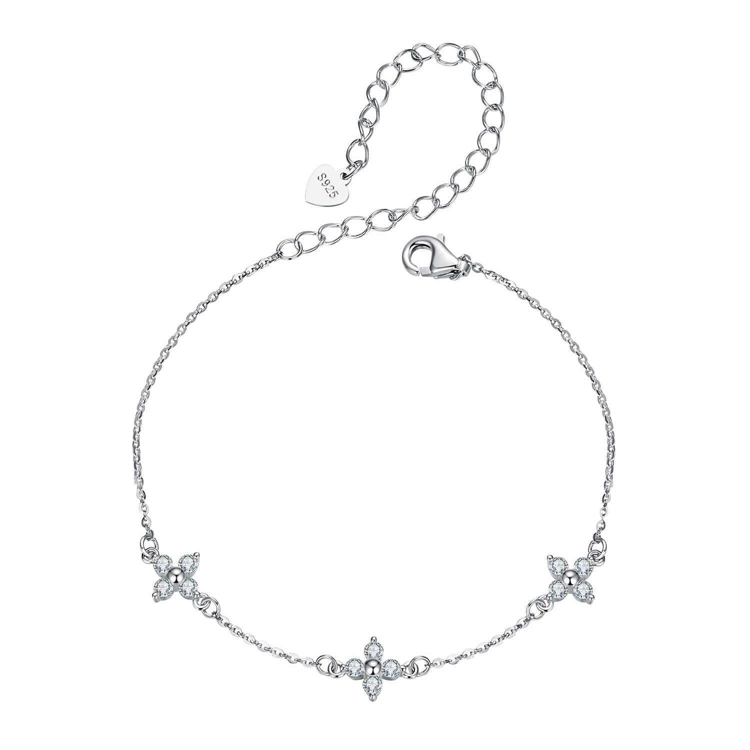 Bracelet 925 sterling silver moissanite with flower cluster accents, 15+6cm, Bids.com on Tampa Home & Garden Store