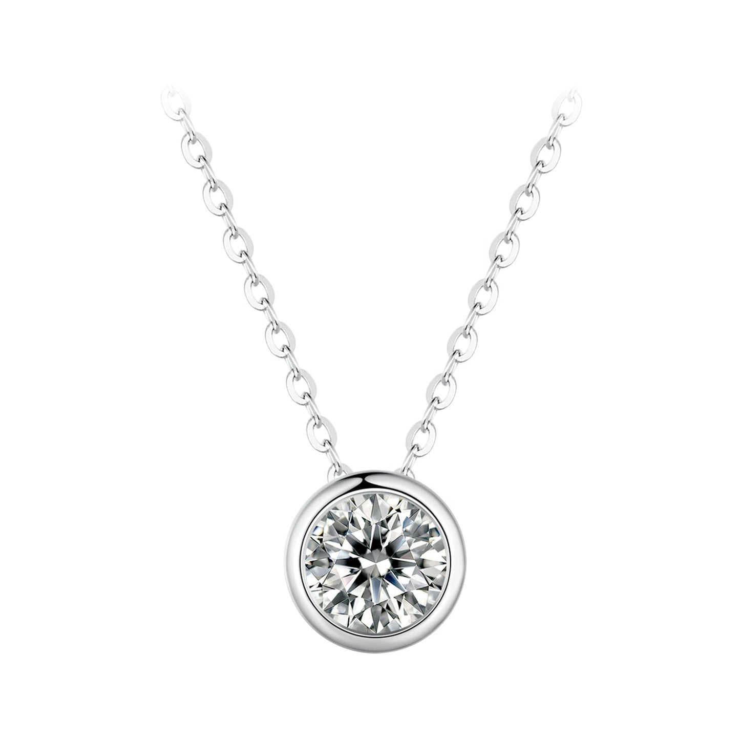 Moissanite pendant necklace S925 sterling silver 1ct round stone on 400mm chain by Bids.com on Tampa Home & Garden Store