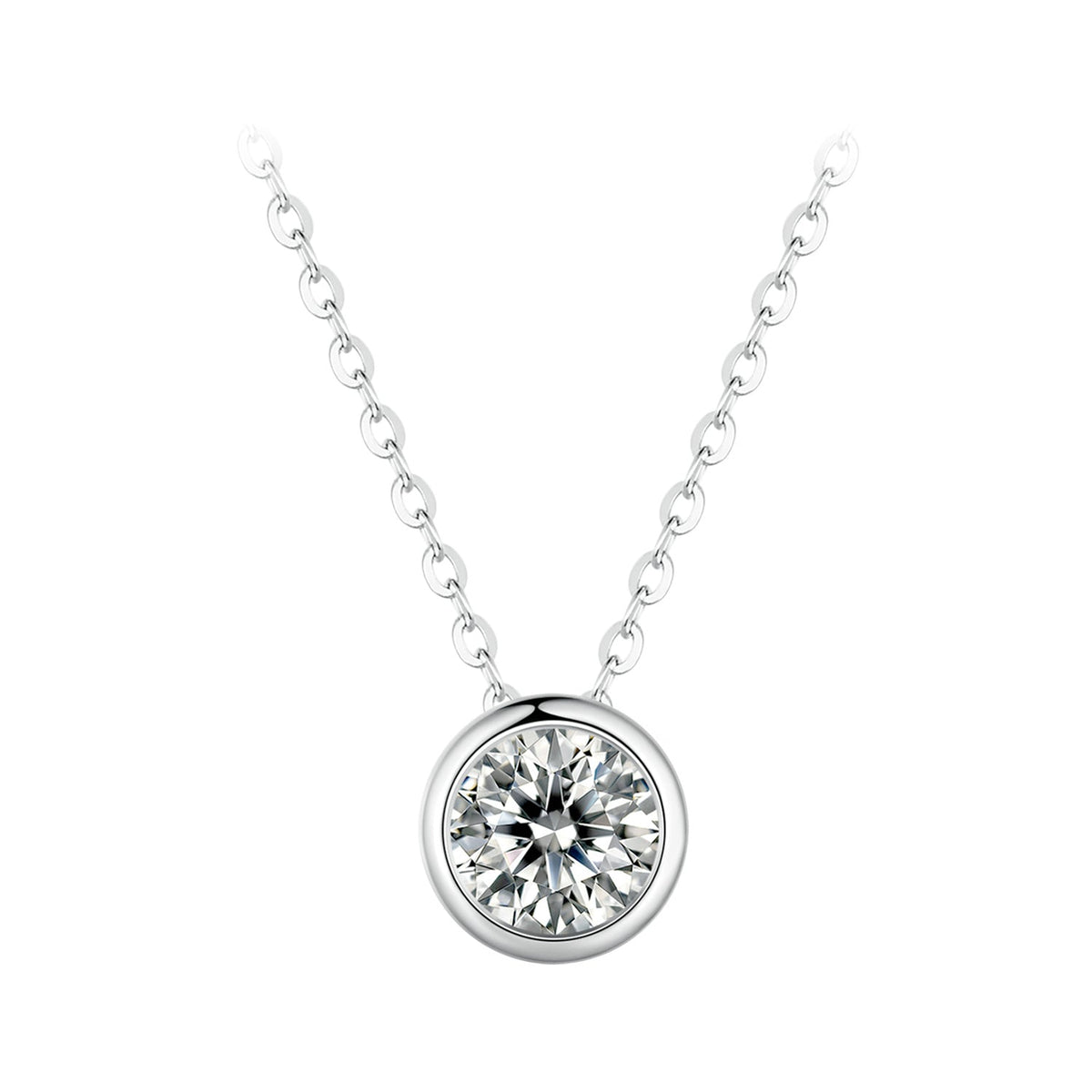 Moissanite pendant necklace S925 sterling silver 1ct round stone on 400mm chain by Bids.com on Tampa Home & Garden Store