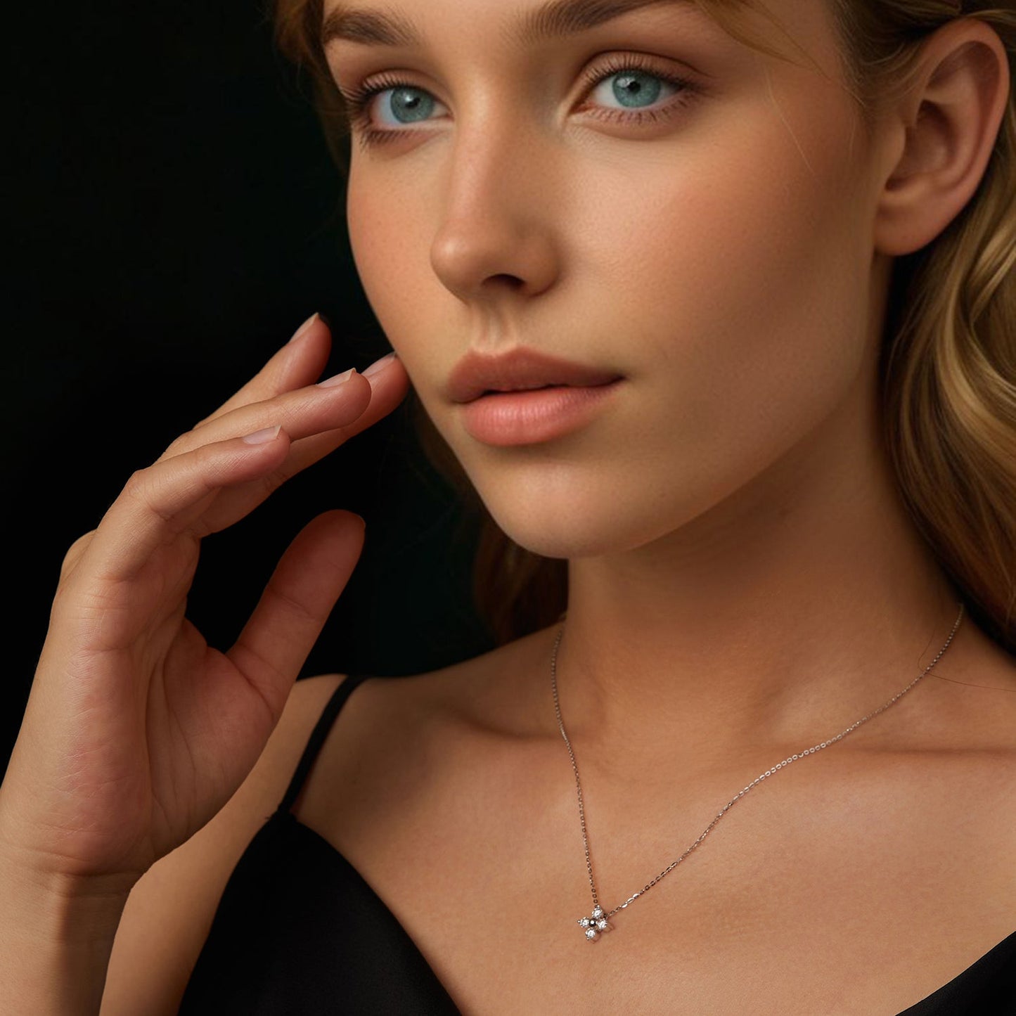 Moissanite necklace, 925 sterling silver & white gold plated, flower pendant, 40+5cm for women on Tampa Home & Garden Store