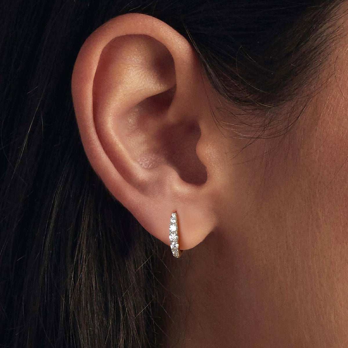 Sterling silver moissanite hoop earring for women with pavé set stones on Tampa Home & Garden Store