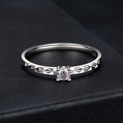 Moissanite silver ring size 6 with white gold plating and prong stone on studded band by Bids.com on Tampa Home & Garden Store