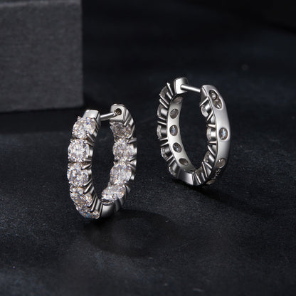 Moissanite hoop earrings 925 sterling silver, white gold plated, clear stones, 1.5x0.3 cm on Tampa Home & Garden Store