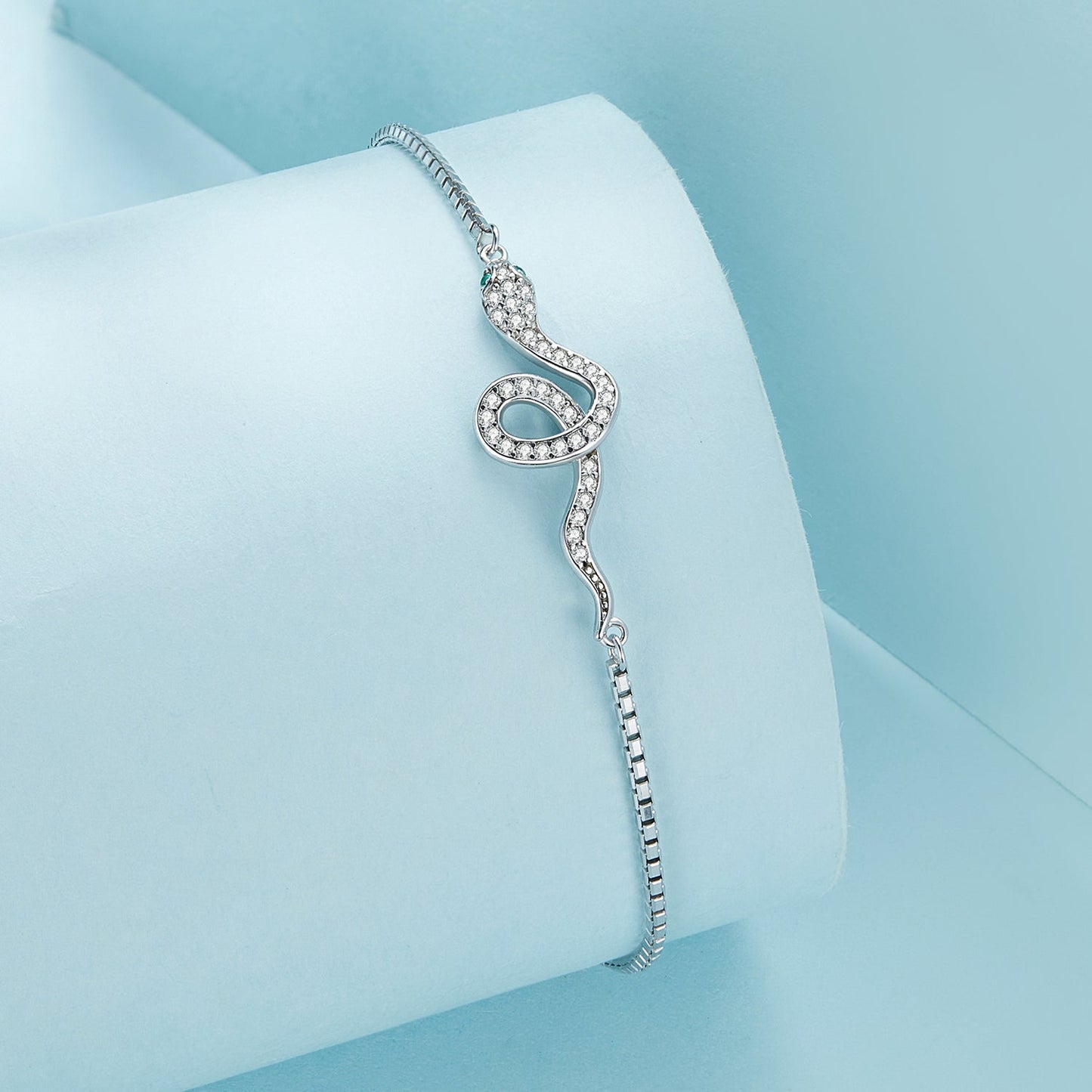 Bracelet S925 sterling silver with pavé CZ snake pendant, platinum-plated finish on Tampa Home & Garden Store