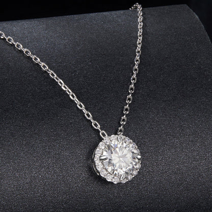 925 Sterling Silver Moissanite Necklace with pavé halo pendant on 40+5cm chain Bids.com on Tampa Home & Garden Store